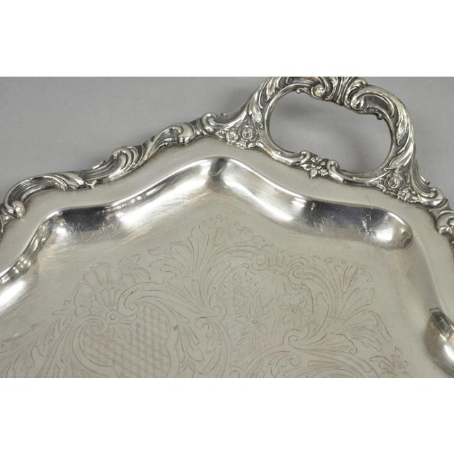 Antique Wallace Baroque Large 28" Silver Plated Serving Bar Tray W/ Handles For Sale - Image 9 of 12