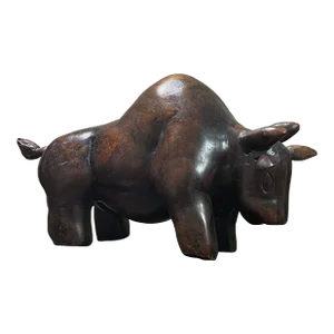 Vintage Folk Art Hand Carved Wood Bull Sculpture