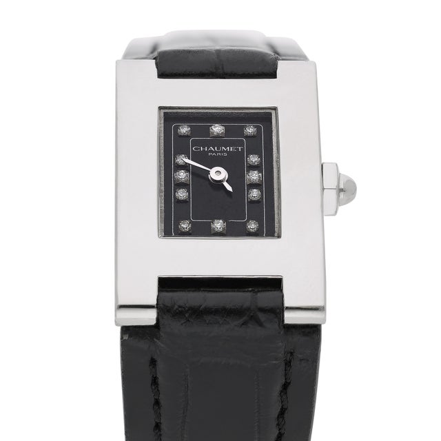 Contemporary Vintage Chaumet Still De Chaumet Diamond Dial Steel Quartz Black Strap Watch For Sale - Image 3 of 5