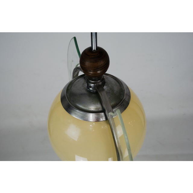 Cream Art Deco Italian Pendant Light with Etched Glass and Amber Globe, 1930s For Sale - Image 8 of 17