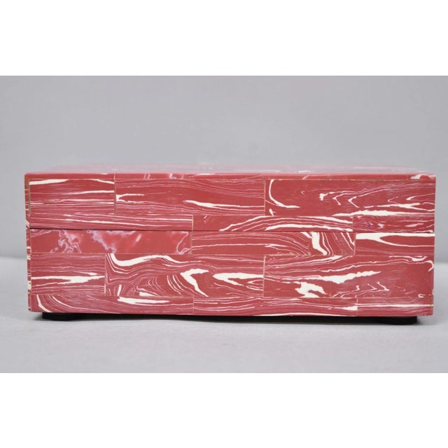 Late 20th Century Modern Lava Marble Inlay Pink Coral Covered Jewelry Trinket Box by Current Home For Sale - Image 5 of 15