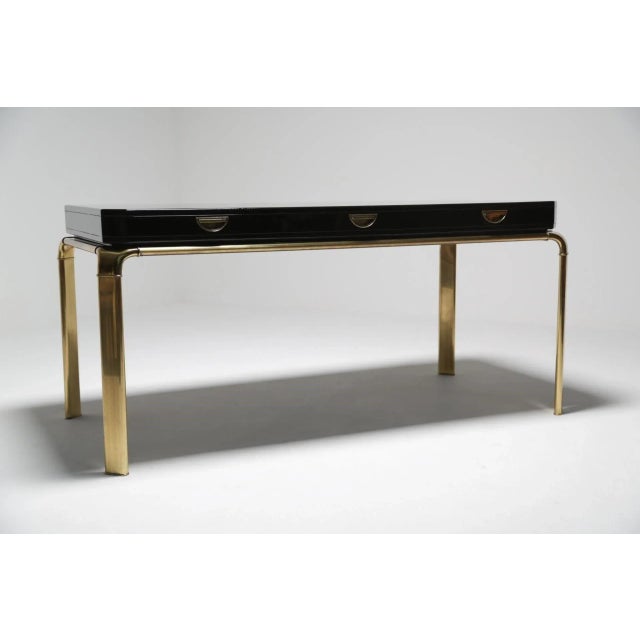 Mid-Century Modern John Widdicomb for Mastercraft Black Lacquered and Brass Desk For Sale - Image 3 of 7