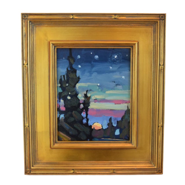 2020s William Hawkins Moonlight Landscape Painting Including the Antiqued Gold Wood Frame For Sale - Image 5 of 5