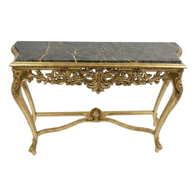 1960s Gold Leaf Console Table With Marble Top For Sale