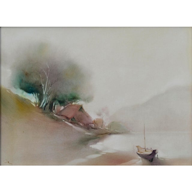 Modern Boat at the Shore, Minimalist Landscape For Sale - Image 3 of 8