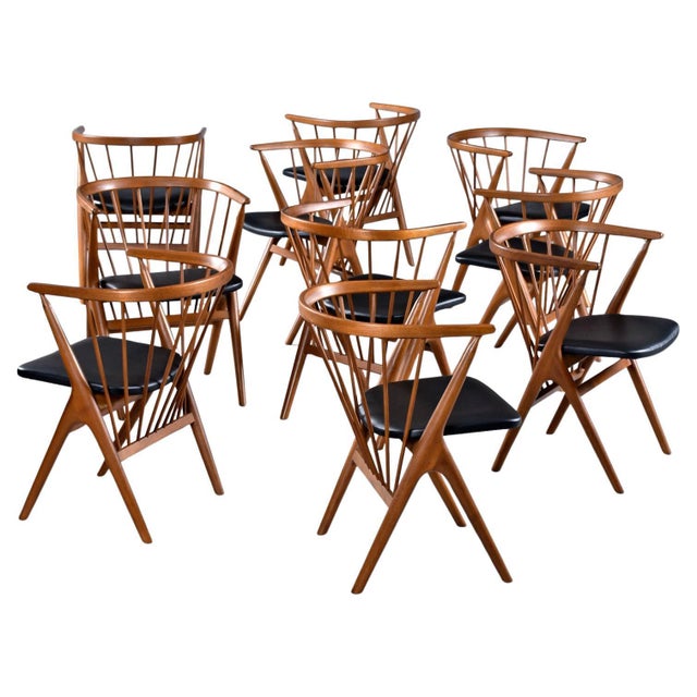 Helge Sibast 10 Spindle Back Ox Bow Solid Teak Danish Dining Chairs No. 8 by Helge Sibast For Sale - Image 4 of 14