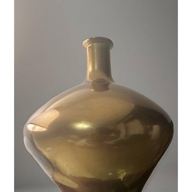 Oversized Spanish Olive Green Art Glass Demijohn Vase With Iridescent Gold Luster For Sale - Image 4 of 10