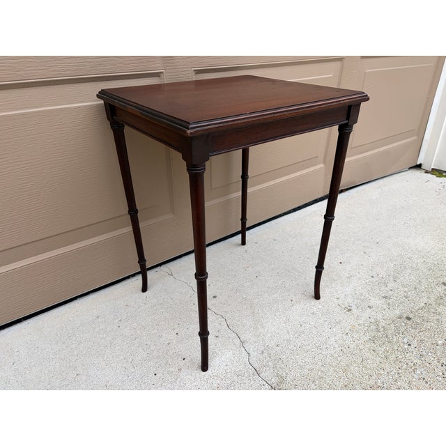Wood Mid-20th Century Regency-Style Mahogany Faux Bamboo Drinks Table For Sale - Image 7 of 12