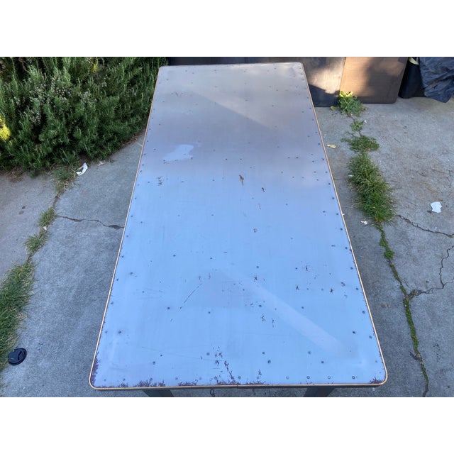 Mid-Century Modern 1940s Attributed to General Fireproofing Company Tanker Desk Refinished in Brushed Steel For Sale - Image 3 of 12