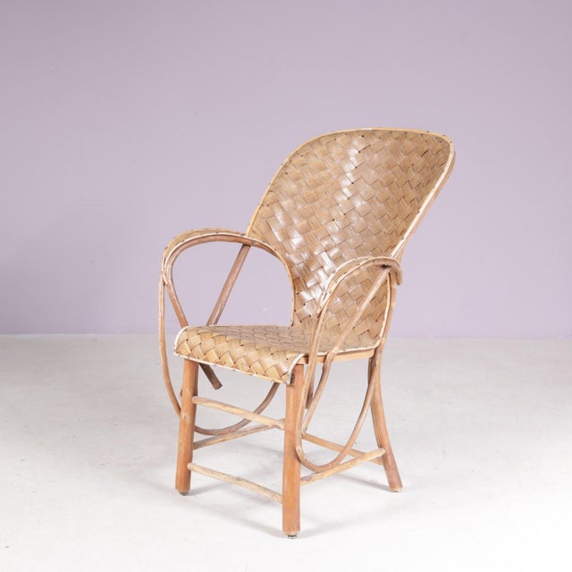 Tan Vintage Armchair with Wooven Seat and Backrest, 1950s For Sale - Image 8 of 8