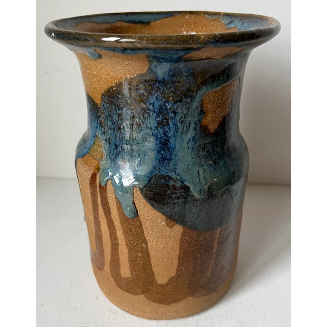 Boho Chic Vintage Studio Art Pottery 8" Glazed Vase-Signed For Sale - Image 3 of 7