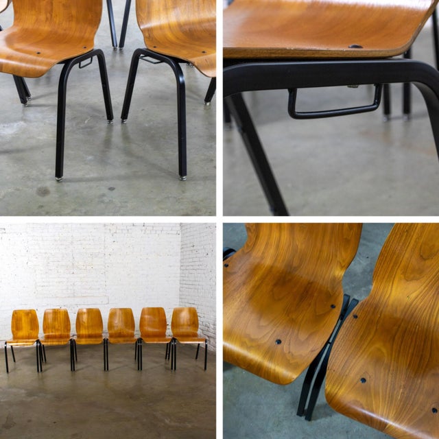 Late 20th to Early 21st Century Modern Walnut Molded Plywood Chairs Stackable Connectable Refinished Set of 6 For Sale - Image 13 of 18