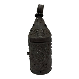 19th Century American Hand Punched Tin Candle Lantern With Pinwheel Motif For Sale