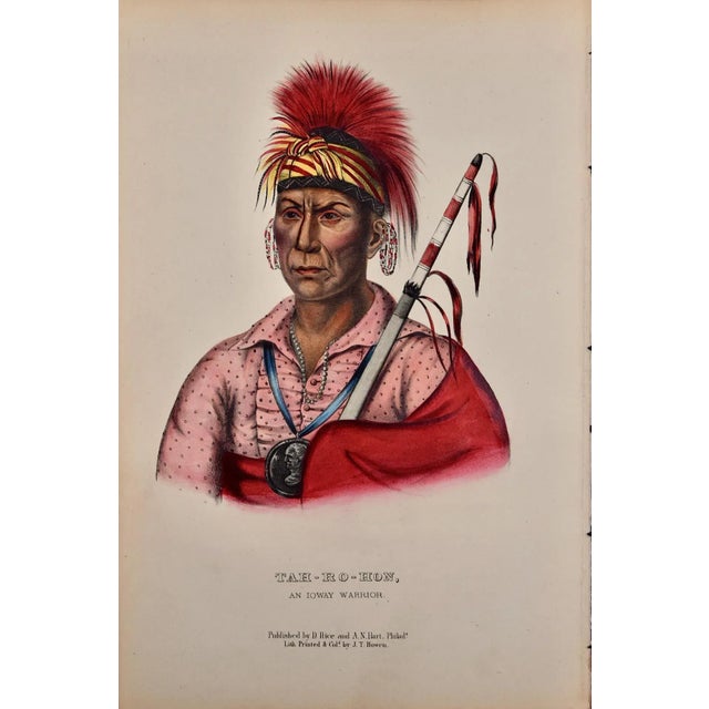 This is an original 19th century hand-colored McKenney and Hall lithograph of a Native American entitled "Tah-Ro-Hon, An...