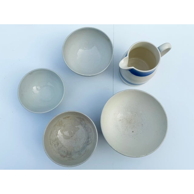 French Country Collection of White & Blue English Pottery - Adderleys England & Green & Co - Bowls & Pitcher - 5 PCS For Sale - Image 3 of 4