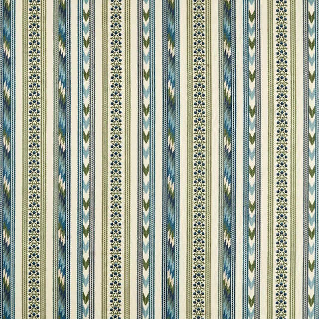 Morris & Co. Bloomsbury Stripe Fabric in Woad/Thyme For Sale