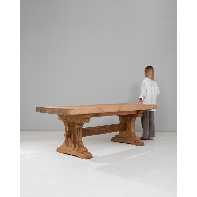 Wood 20th Century French Oak Trestle Dining Table For Sale - Image 7 of 18