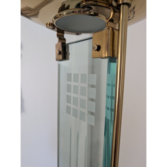 Mid-Century Modern 1980's Mid-Century Modern Glass & Brass Torchiere Floor Lamp For Sale - Image 3 of 11