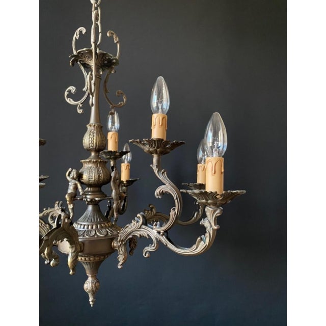 Brown Vintage Bronze Chandelier, 1960s For Sale - Image 8 of 12