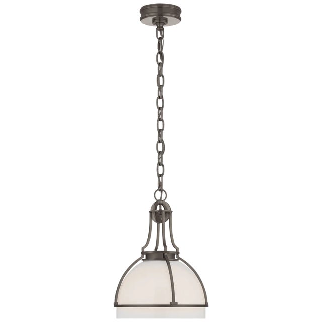 Chapman & Myers for Visual Comfort Signature Gracie Medium Dome Pendant in Bronze with White Glass For Sale