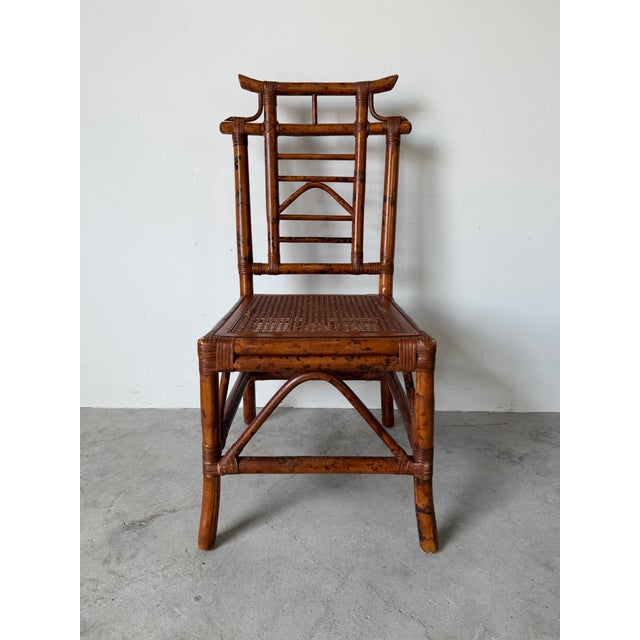 Vintage British Colonial Style Faux Bamboo & Cane Pagoda Desk With Matching Chair For Sale - Image 12 of 12