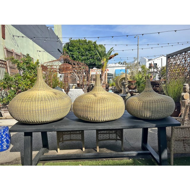 Outdoor Faux Rattan Giant Gourd Pendant Light For Sale In Los Angeles - Image 6 of 9