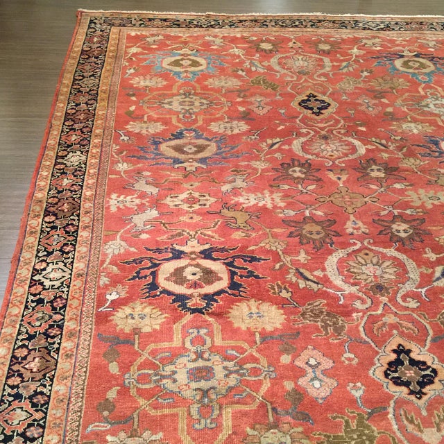 19th Century Antique 19th Century Orange Sultanabad Area Rug 8'5 X 11'10 For Sale - Image 5 of 8