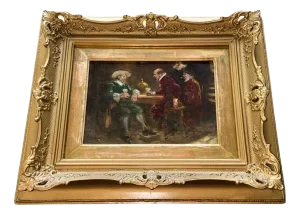 Signed Oil on Panel, Dutch Golden Age Manner Tavern Scene, 19th Century