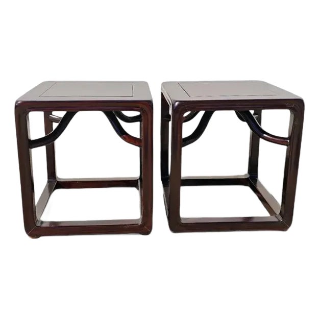 Pair Handcrafted Square Asian Tables | Chairish