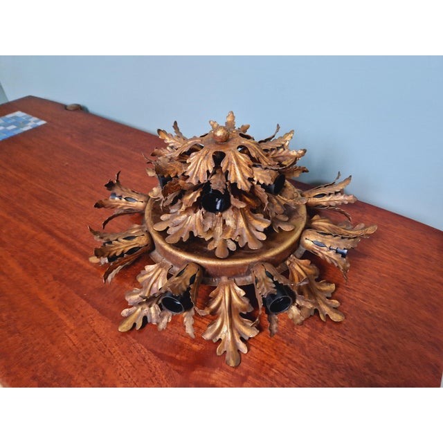 Mid-Century Modern Large Gold Metal Ceiling Light from Banci Firenze, Italy, 1960s For Sale - Image 3 of 16