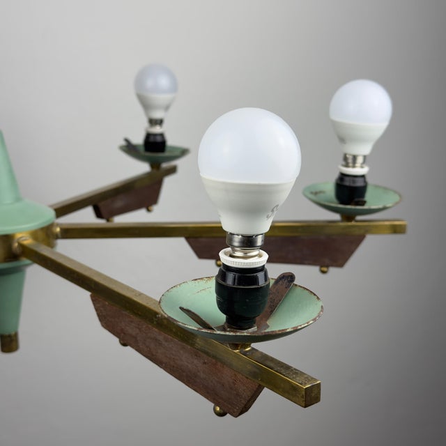 1950s Mid-Century Chandelier with Teak and Murano Glass from Stilnovo, Italy, 1950s For Sale - Image 5 of 18