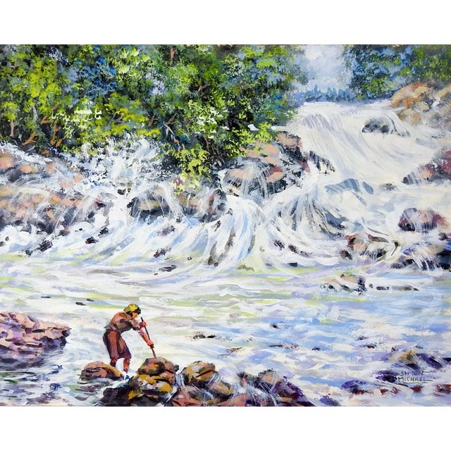 Simon Michael River Whitewater Impressionist Painting For Sale - Image 4 of 4