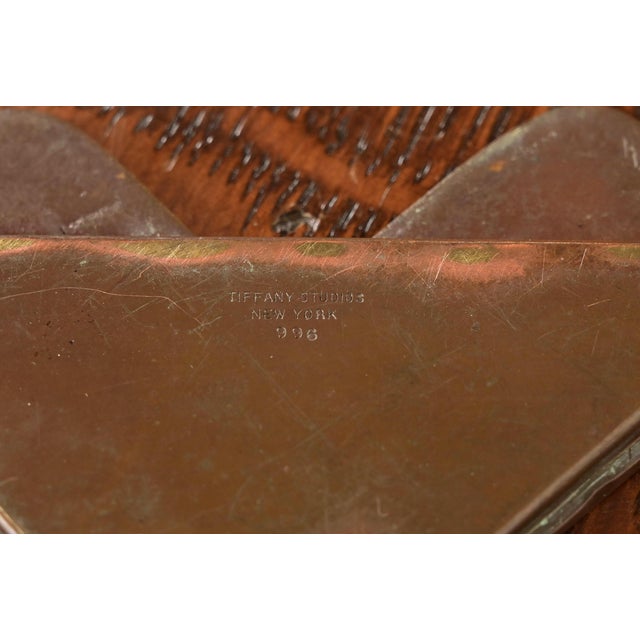 Tiffany Studios New York Zodiac Pattern Bronze Blotter Corners With Leather Desk Blotter For Sale - Image 12 of 14
