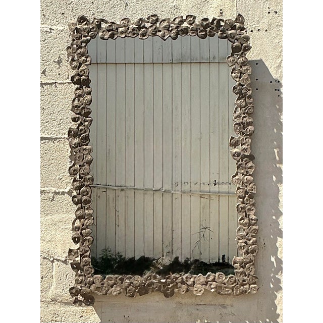 Metal Vintage Boho Hammered Metal Floral Ring Mirror For Sale - Image 7 of 8