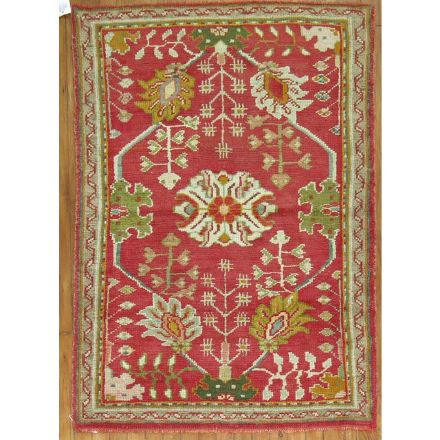 Early 20th Century Antique Zabihi Collection Bright Red Turkish Oushak Carpet For Sale - Image 4 of 4