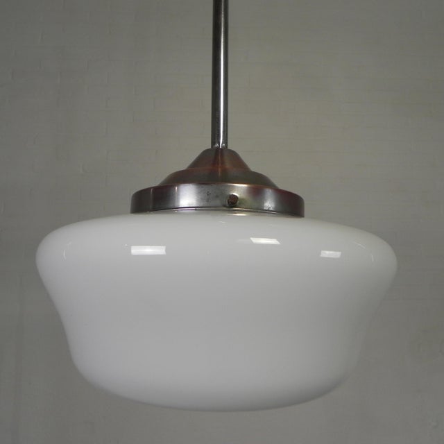 Art Deco Pendant Lamp with White Glass Shade, 1930s For Sale - Image 11 of 12