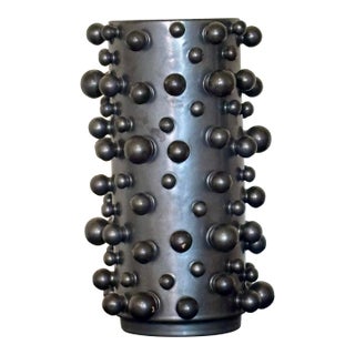 Studio a Home Metallic Graphite Studded Ceramic Cylinder Vase For Sale