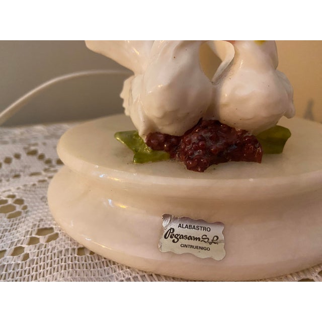 Vintage Spanish Pegasam Alabaster Table Lamp With White Doves For Sale - Image 4 of 8