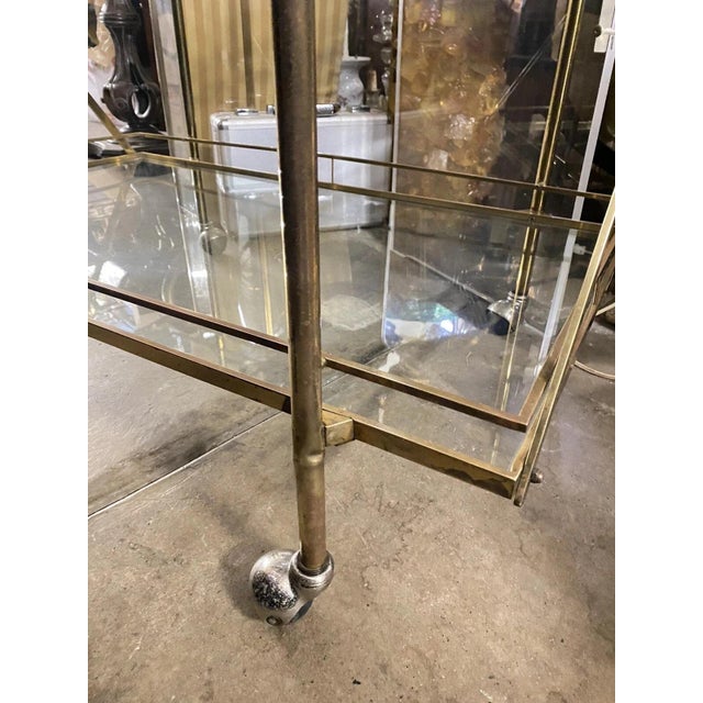 Gold Mid Century Italian Modern 3 Tier Brass & Glass X-Frame Rolling Bar Cart Table For Sale - Image 8 of 12