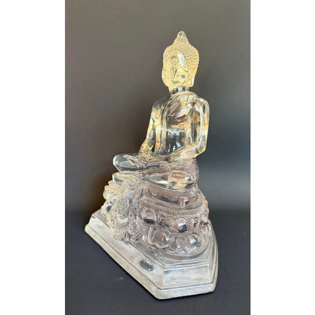 Transparent 1970s Lucite Buddha Figure on Lotus Throne Pedestal For Sale - Image 8 of 13