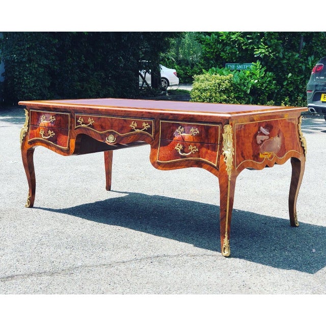 French Style Desk, Inlaid Kingswood with Brass Decoration, Very Impressive. For Sale - Image 12 of 17