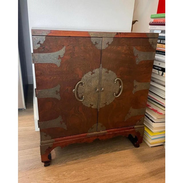 Antique Tansu Cabinet Stand With Brass Accent With Slideout Lock For Sale In Seattle - Image 6 of 6