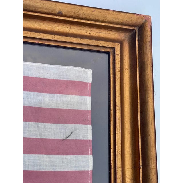 1970s Real Vintage American Revolutionary Flag Bicentennial 13 Star Cotton in Gilt Antique Frame For Sale - Image 5 of 7