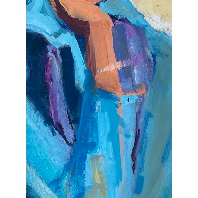 Turquoise 1980s “Seated Woman” Acrylic on Canvas by Caroline Mitchell - For Sale - Image 8 of 9
