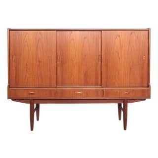 Danish Teak Highboard with Sliding Doors, 1960s For Sale