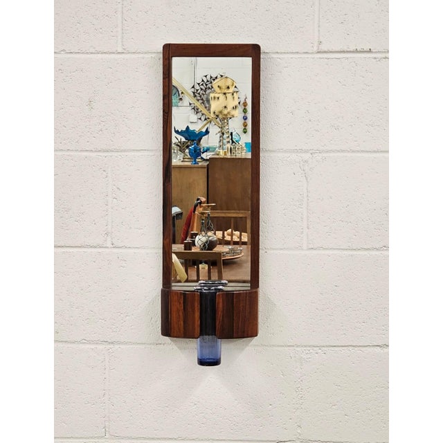 Mid-Century Modern Danish Modern Rosewood Mirror With Blown Glass Bud Vase by Jacob Hermann for Randers Mobelfabrik For Sale - Image 3 of 4