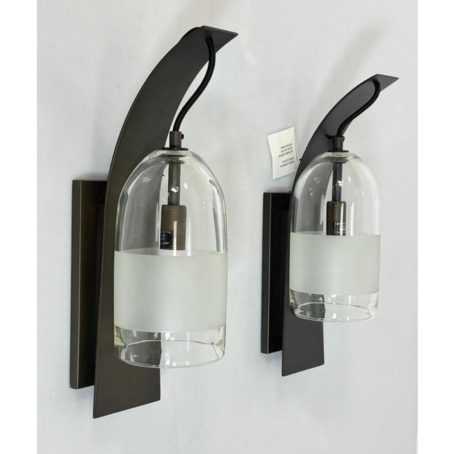 2020s Pair of "Mateo" Wall Sconces by Marian Jamieson in Bronze & Smoked Glass For Sale - Image 5 of 18