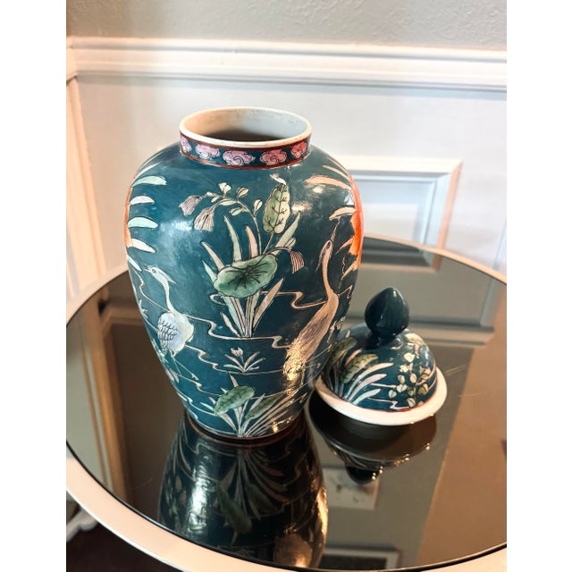 Chinese Mid-20th Century Chinese Porcelain Vase With Crane and Lotus Motifs For Sale - Image 3 of 11