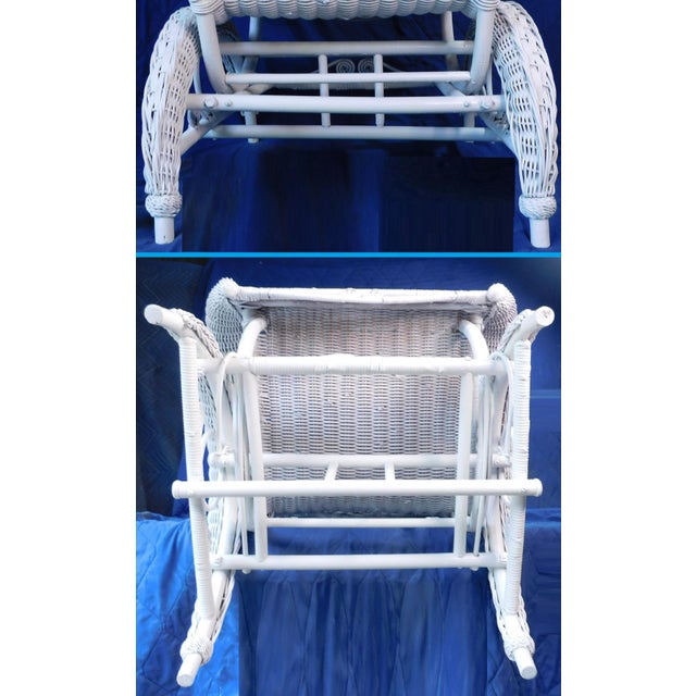 Antique Heywood Wakefield Attributed White Ornate Wicker Platform Rocker / Rocking Chair ~Circa: 1890 - 1915~ For Sale - Image 18 of 18