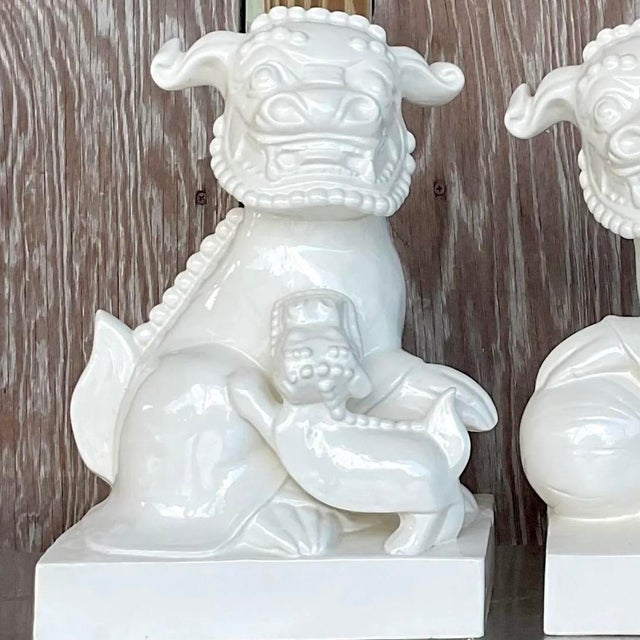 Ceramic Late 20th Century Vintage Asian Glazed Ceramic Foo Dogs - a Pair For Sale - Image 7 of 14